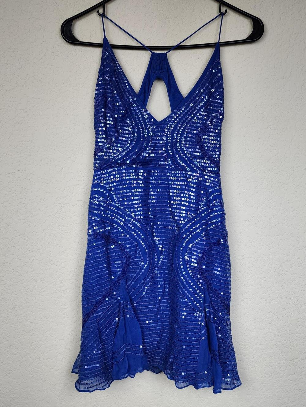 Free People $250 Sparkling Blue Sapphire Sequin Size 0 Dress